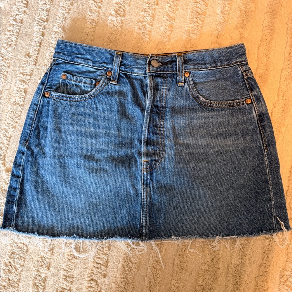 Levi's Blue Frayed Hem Mini Skirt